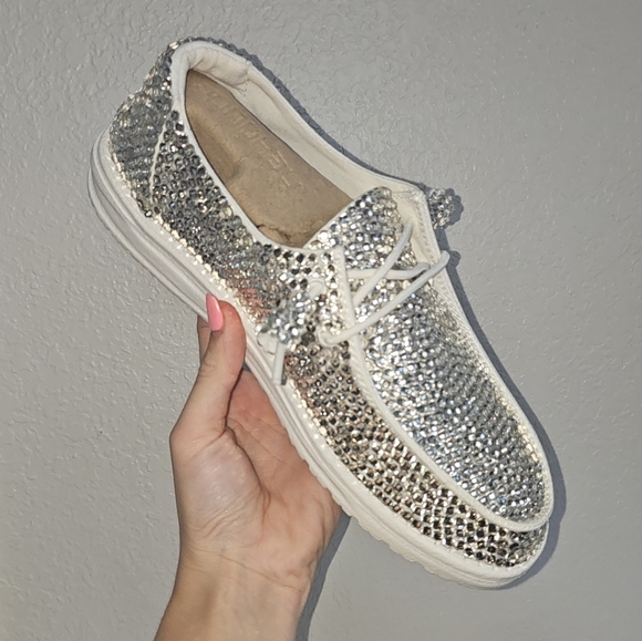 Bling Bedazzled Sparkle Hey Dude Shoes Slip On custom rhinestoned by hand - Picture 6 of 9